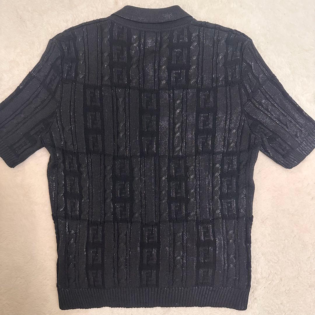 FENDI ブラック ロゴポロシャツ　ニット生地