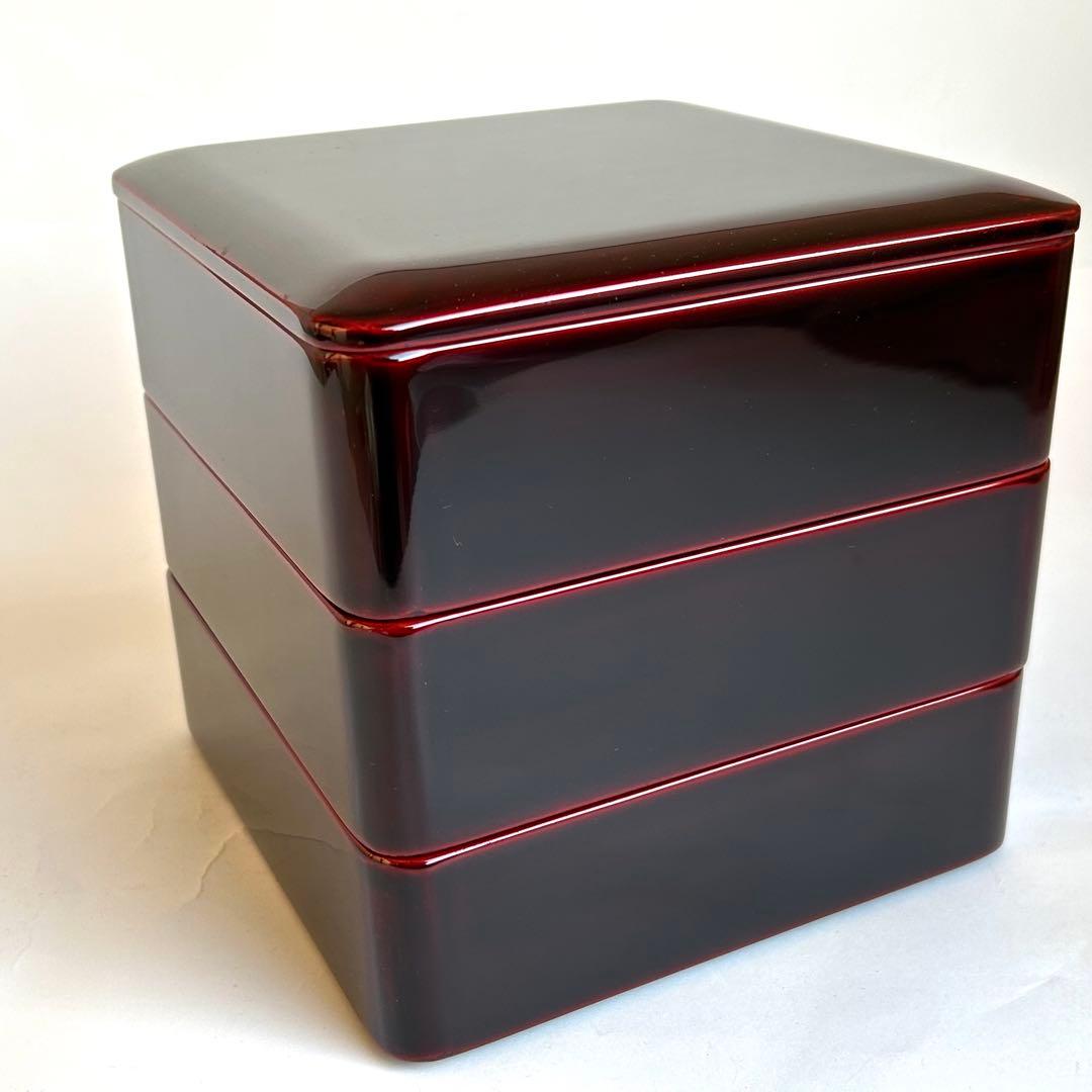 【美品】漆器 木製 漆塗り 重箱 三段重箱 三段重 お重 溜め モダン 会津塗り