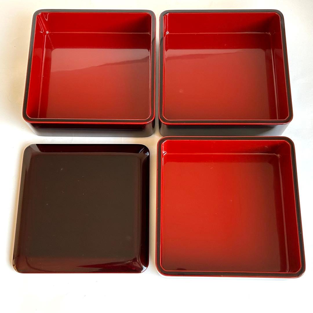 【美品】漆器 木製 漆塗り 重箱 三段重箱 三段重 お重 溜め モダン 会津塗り