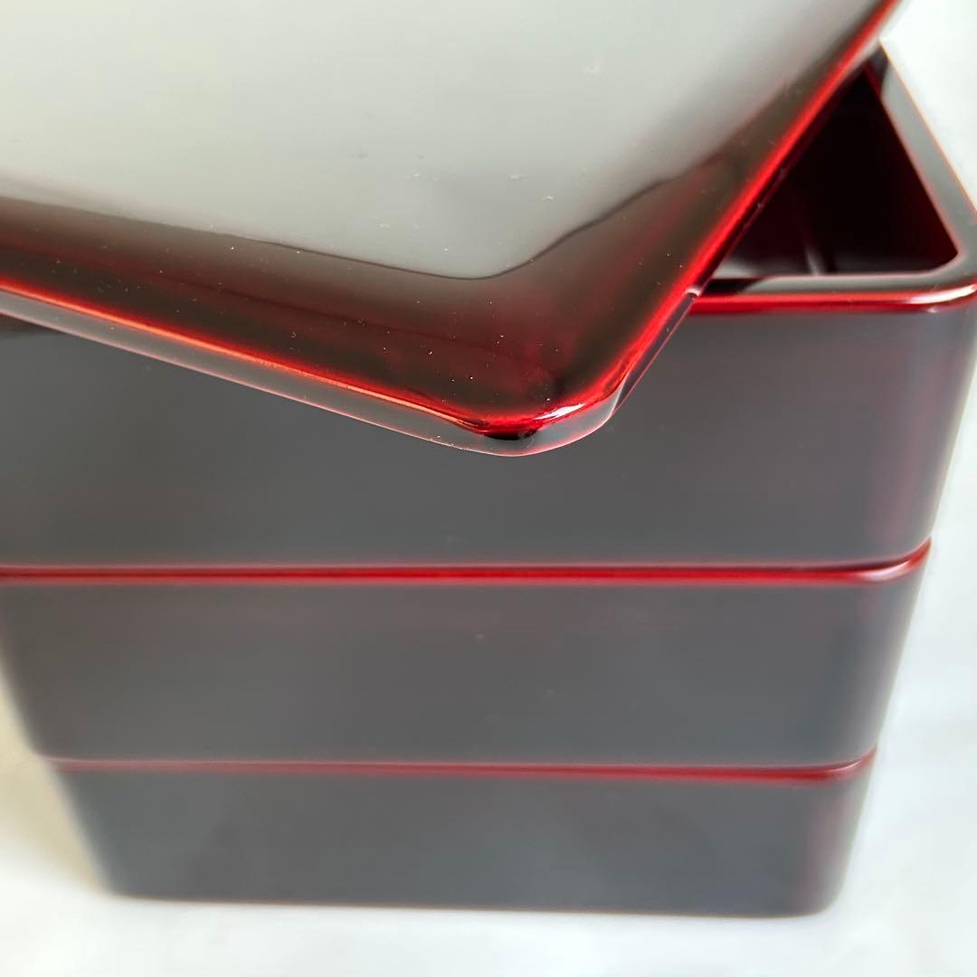 【美品】漆器 木製 漆塗り 重箱 三段重箱 三段重 お重 溜め モダン 会津塗り