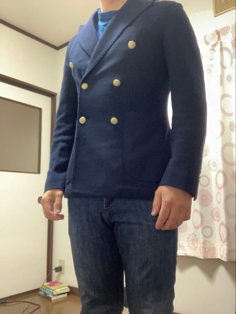 ルビアム1911 ネイビー ダブルブレスト ブレザー ホップサック