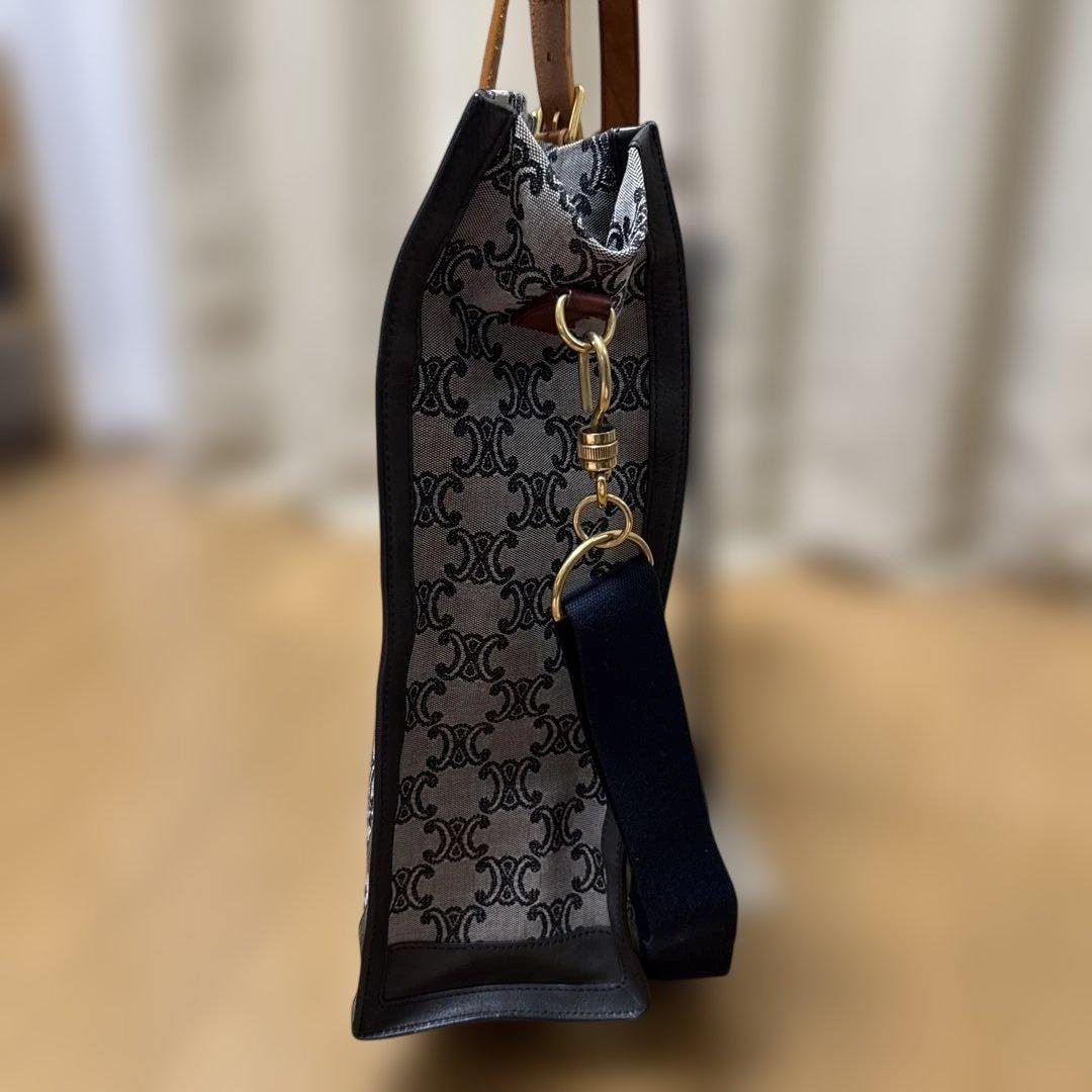 CELINE ロゴ キャンバス トートバック ショルダー付き レザー