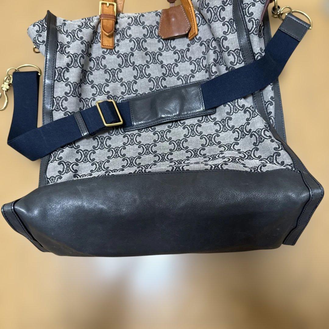 CELINE ロゴ キャンバス トートバック ショルダー付き レザー