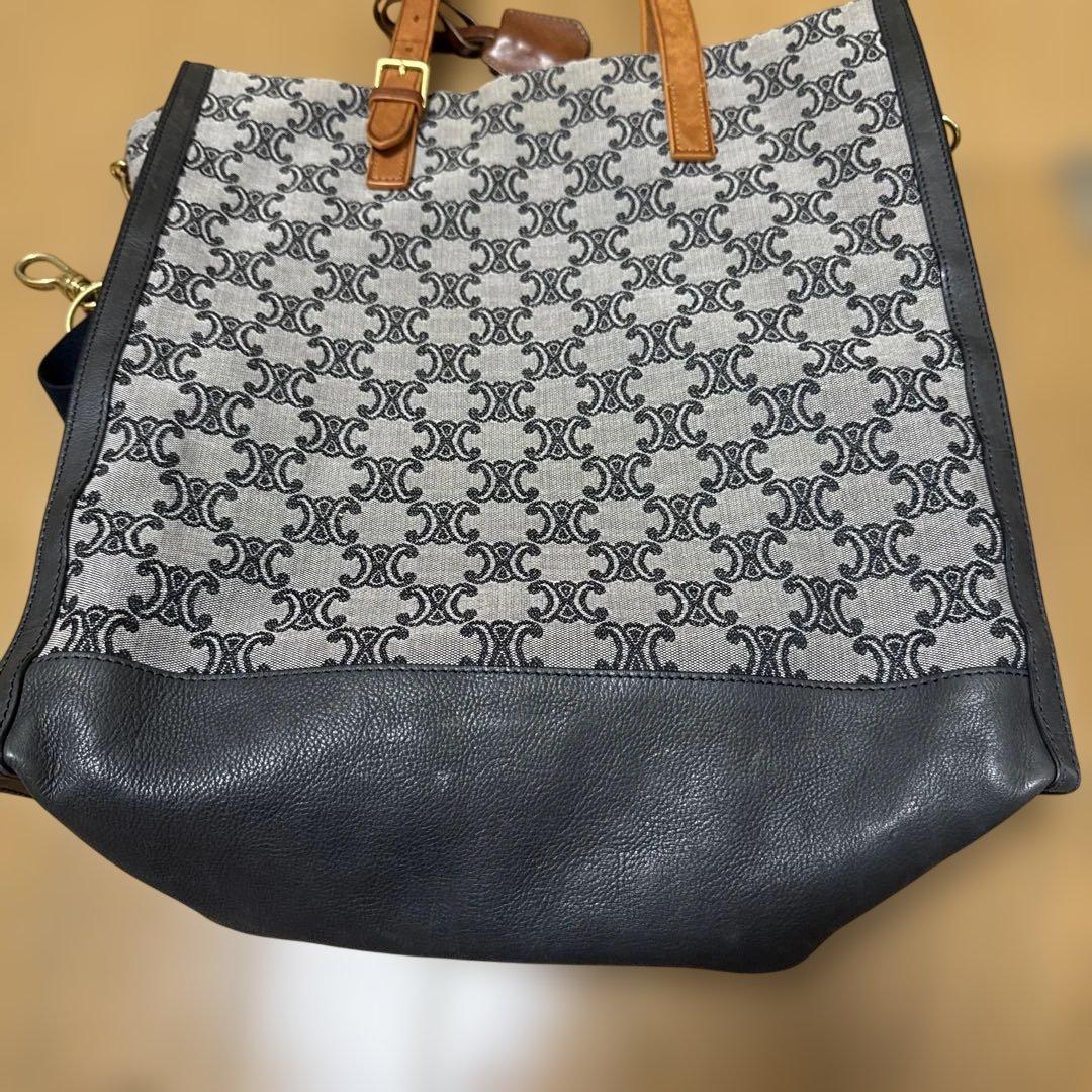 CELINE ロゴ キャンバス トートバック ショルダー付き レザー