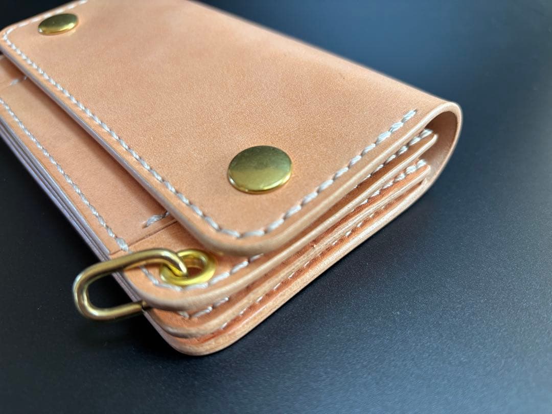 サドルレザー　トラッカーウォレット　三層　真鍮　レザークラフト