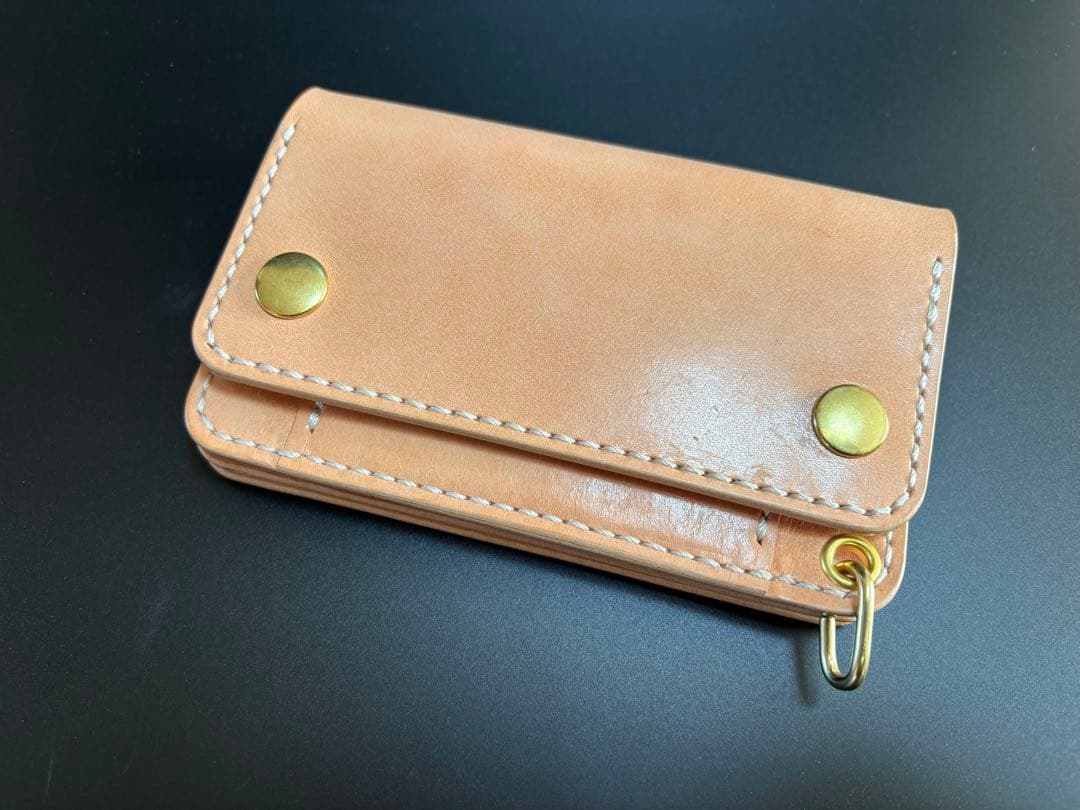 サドルレザー　トラッカーウォレット　三層　真鍮　レザークラフト
