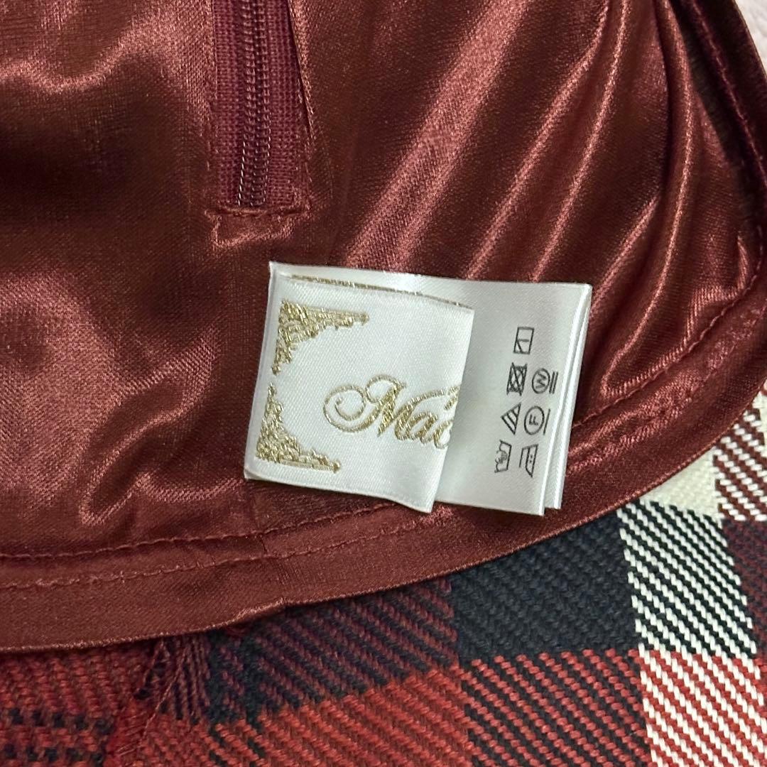 ミシェルマカロン フレアチェックスカート 赤