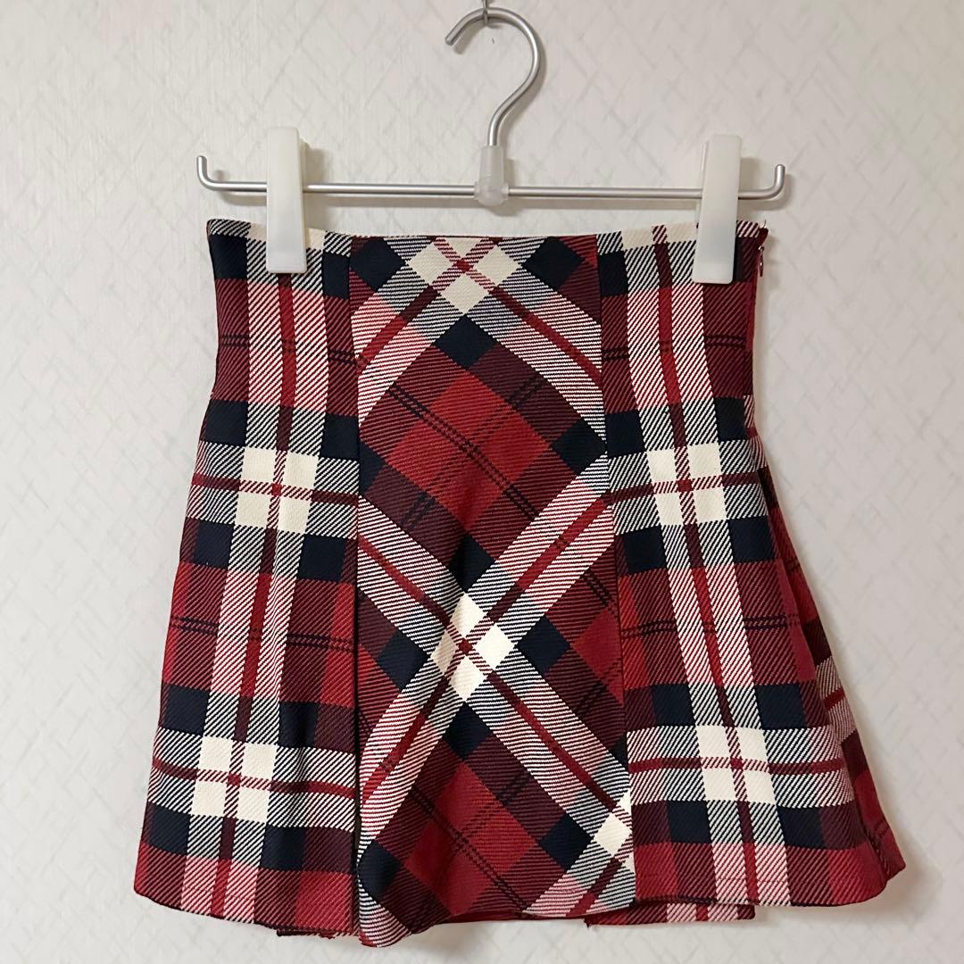 ミシェルマカロン フレアチェックスカート 赤