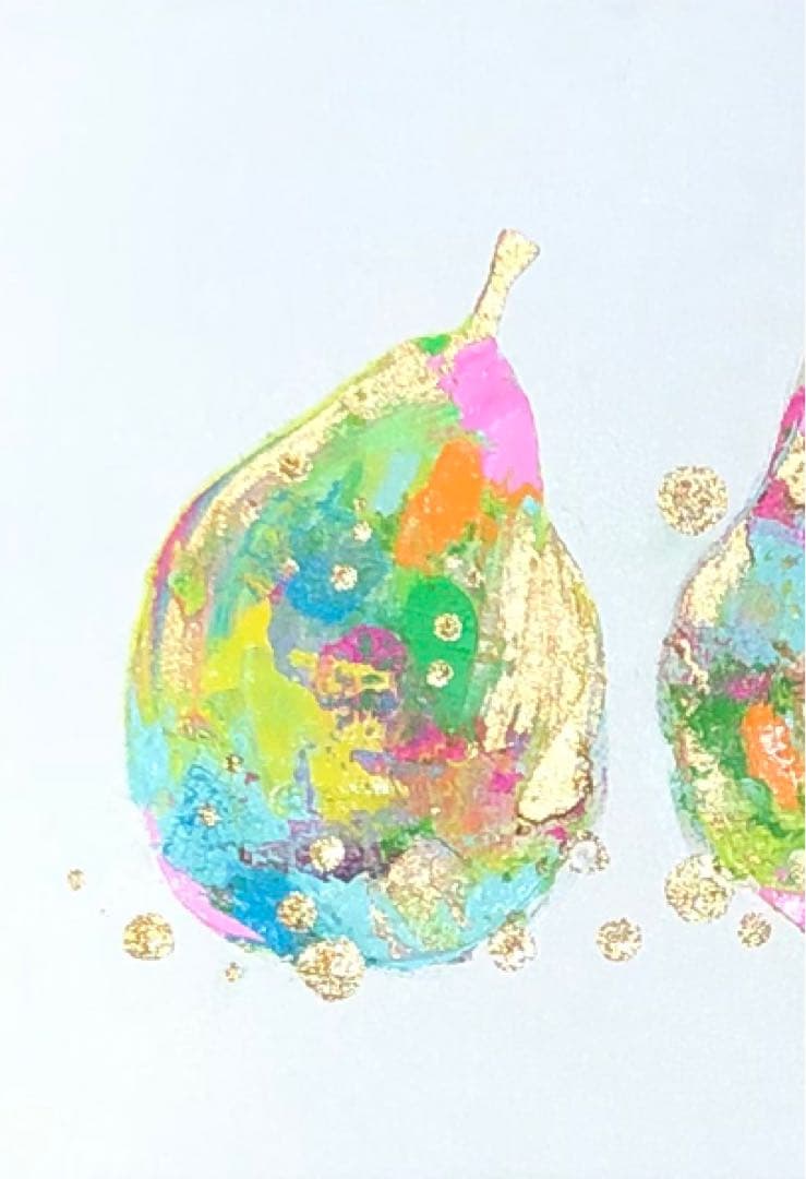 絵画　油絵　原画　一点物　北欧　フルーツ　洋梨　イエロー　グリーン　SM