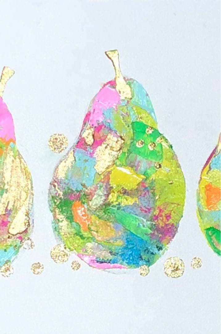 絵画　油絵　原画　一点物　北欧　フルーツ　洋梨　イエロー　グリーン　SM