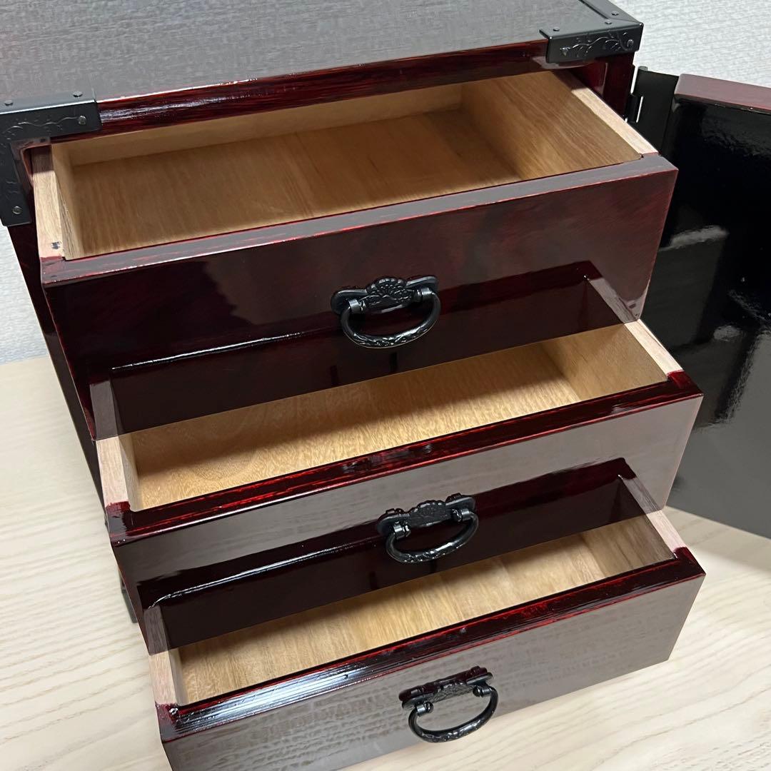 【極美品】伊達政宗家紋 仙台箪笥 小抽斗 鍵付 3段 民芸家具 欅材 木地呂塗り
