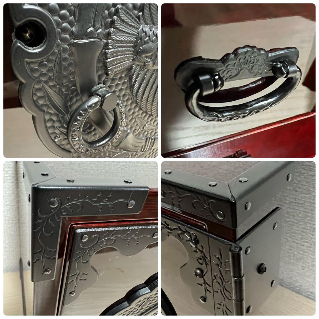 【極美品】伊達政宗家紋 仙台箪笥 小抽斗 鍵付 3段 民芸家具 欅材 木地呂塗り