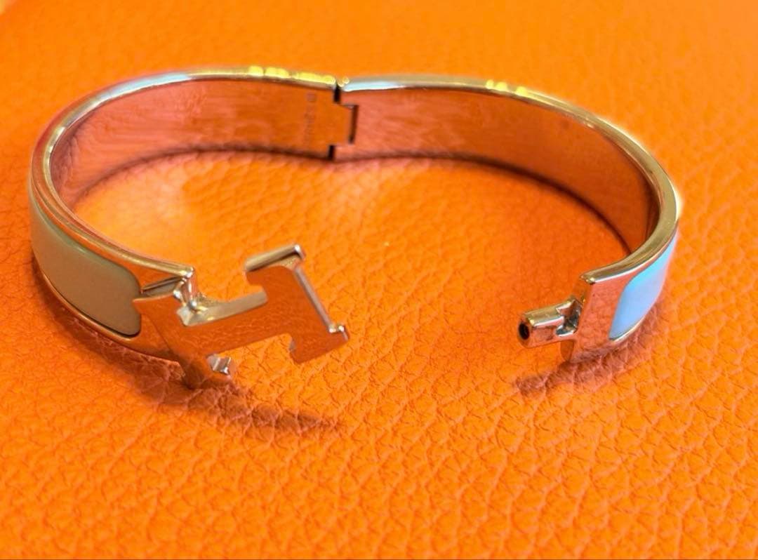 【エルメス】シルバー&水色　バングル H型留め具