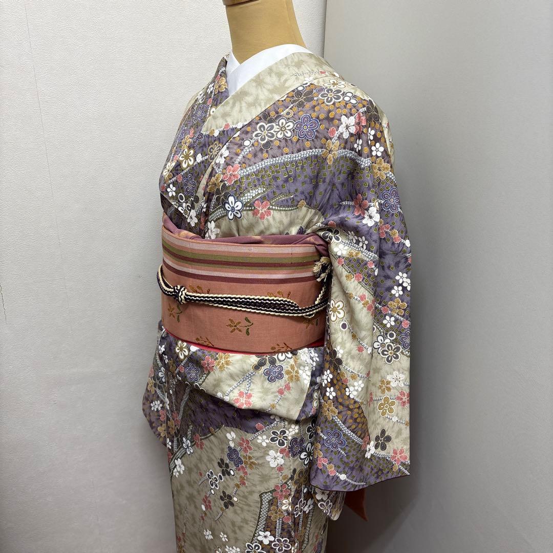 正絹小紋 友禅柄 美品 ゆったりトールサイズ❣️