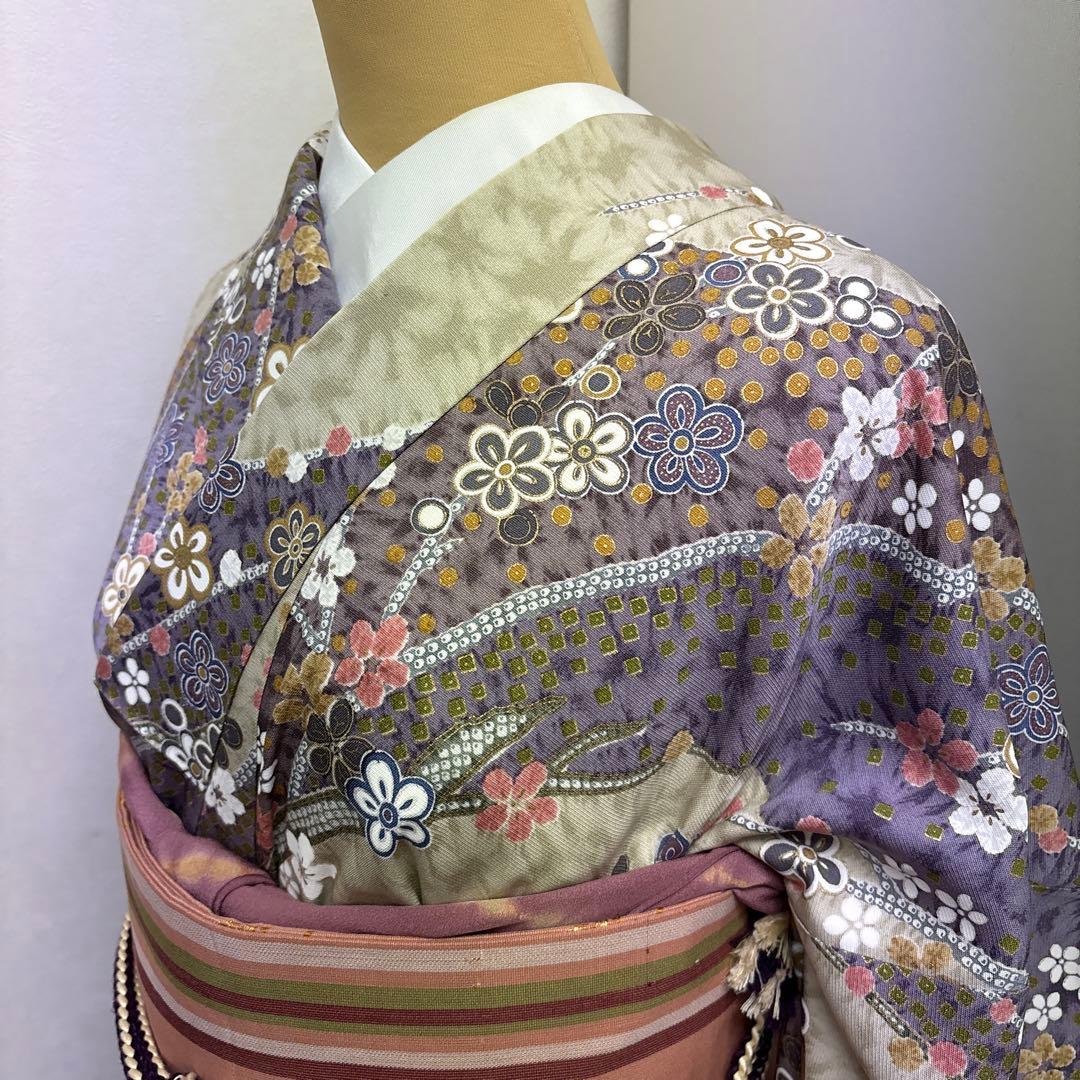 正絹小紋 友禅柄 美品 ゆったりトールサイズ❣️