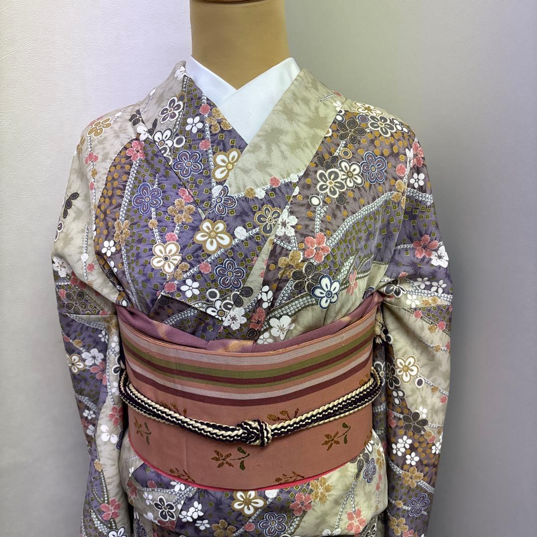 正絹小紋 友禅柄 美品 ゆったりトールサイズ❣️