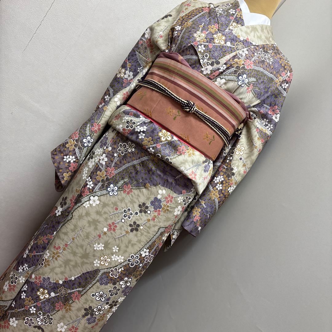 正絹小紋 友禅柄 美品 ゆったりトールサイズ❣️