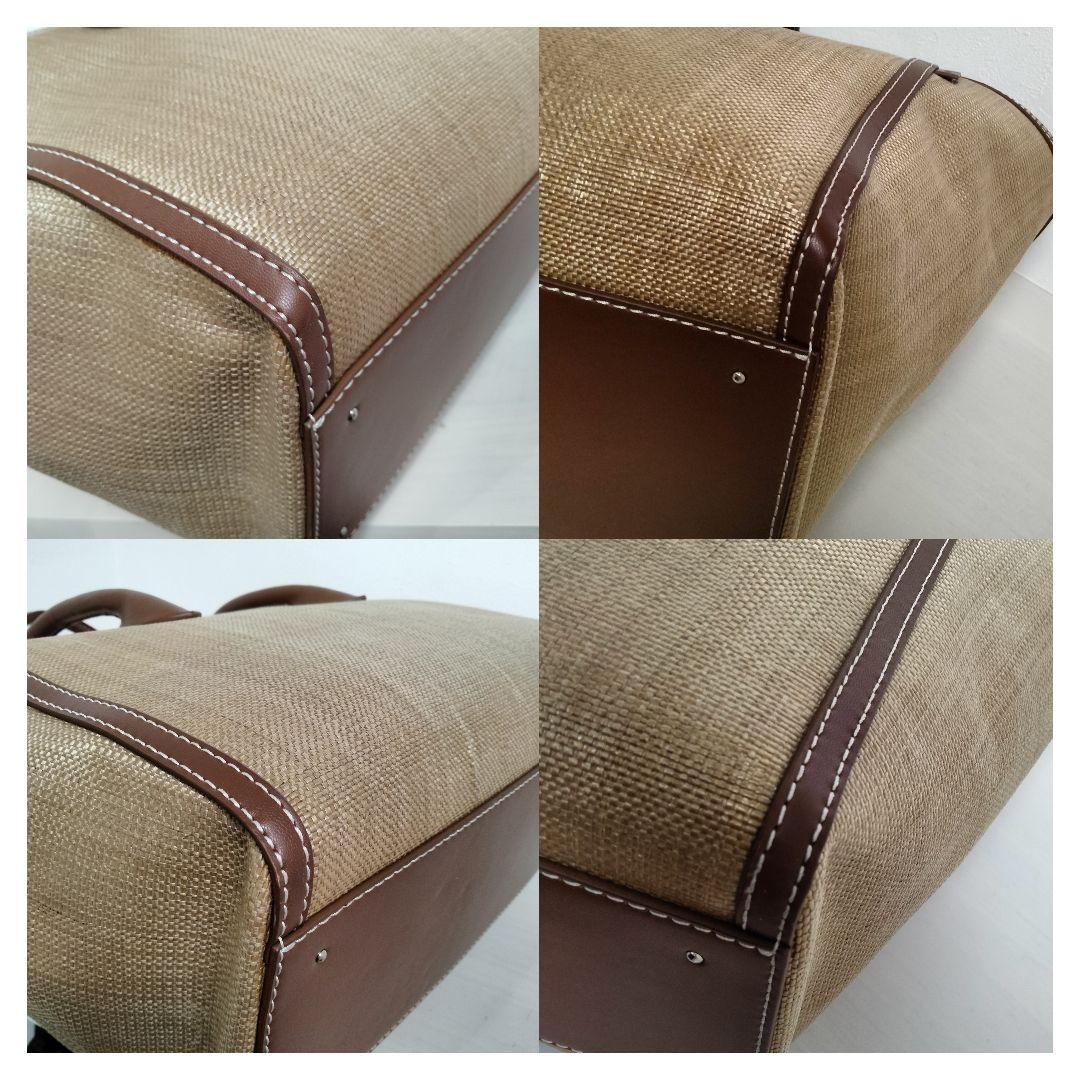 VASIC かごバッグ A4可 大容量 ステッチ ラフィア レザー ブラウン