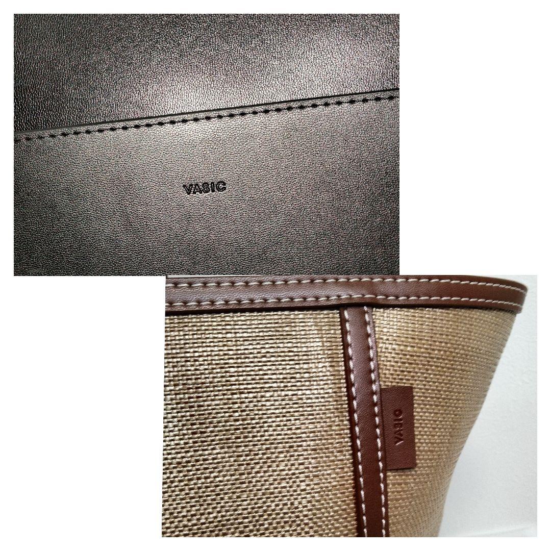 VASIC かごバッグ A4可 大容量 ステッチ ラフィア レザー ブラウン
