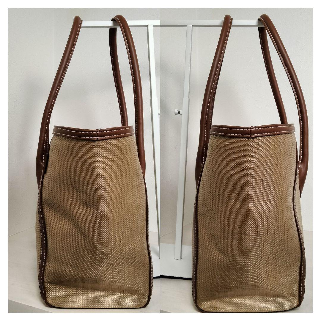 VASIC かごバッグ A4可 大容量 ステッチ ラフィア レザー ブラウン