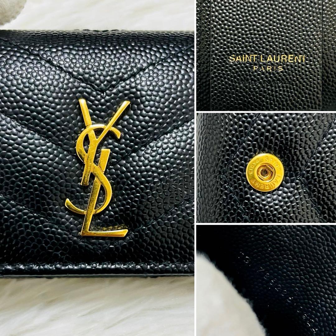 極美✨サンローラン キーケース 4連 キャビアスキン Vステッチ 黒