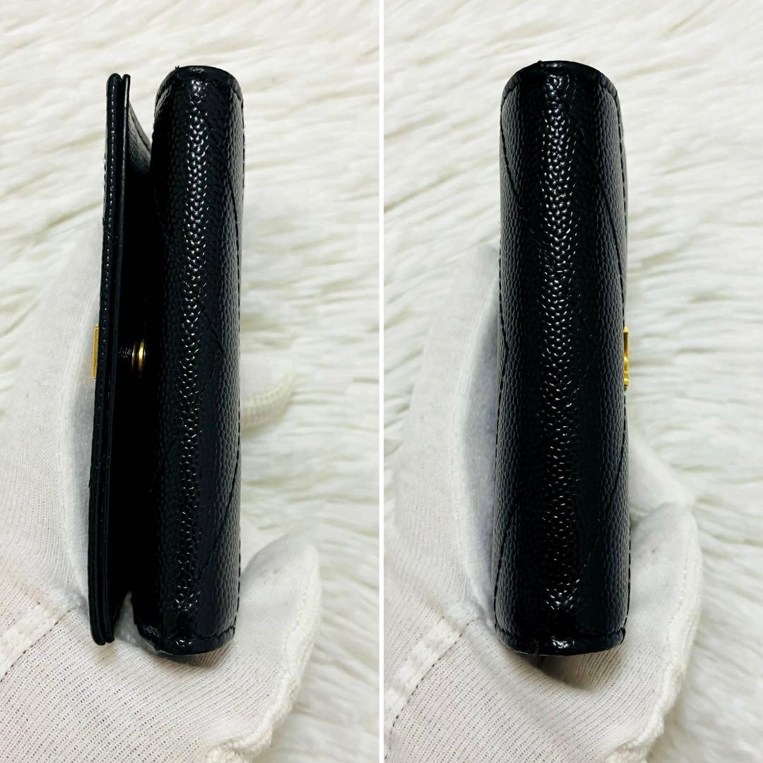 極美✨サンローラン キーケース 4連 キャビアスキン Vステッチ 黒