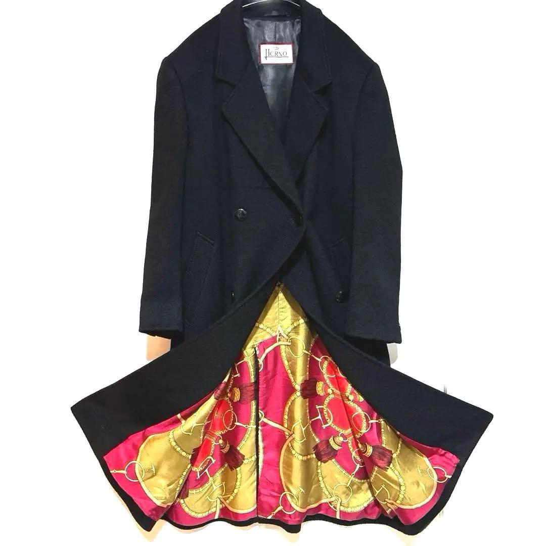 美品ヘルノ ダブルチェスター ロングコート　カシミヤ シルクスカーフ herno