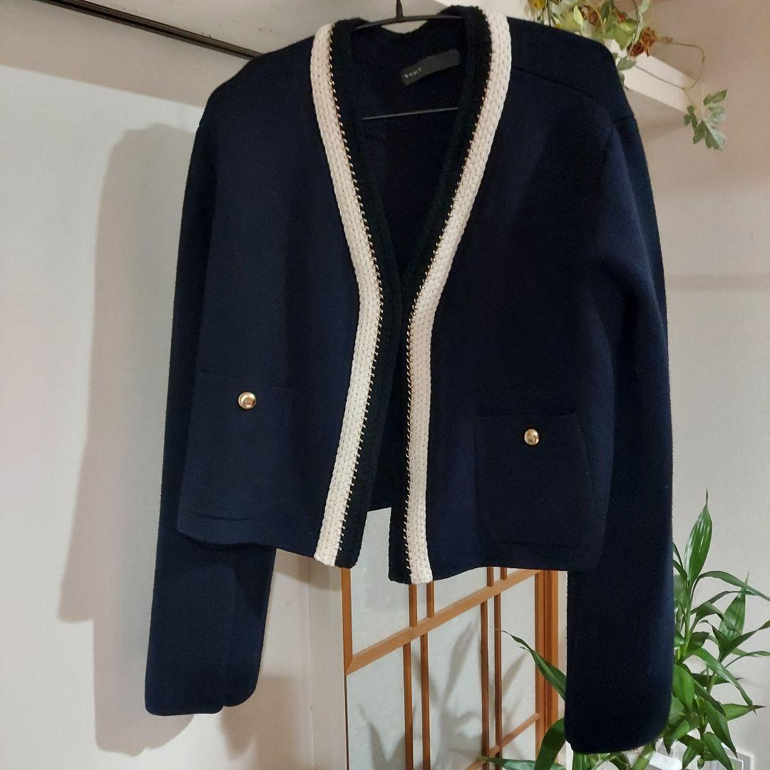 ☆極美品☆Noble　ノーブル 配色トリミングミラノリブショートジャケット