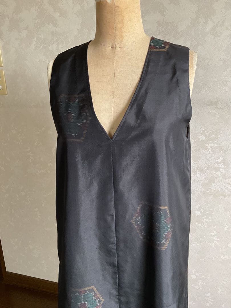 着物リメイクワンピース　　大島紬からジャンバードレス