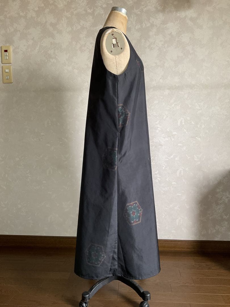 着物リメイクワンピース　　大島紬からジャンバードレス