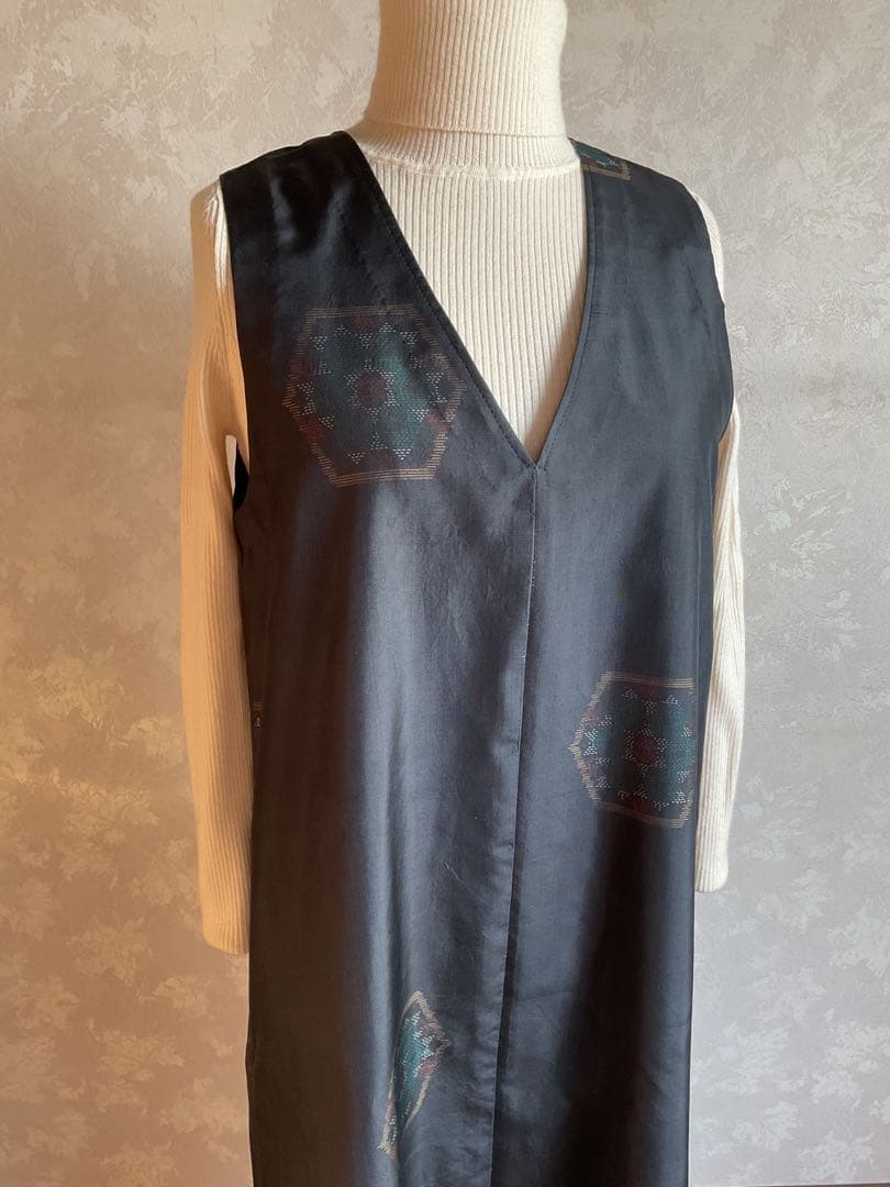 着物リメイクワンピース　　大島紬からジャンバードレス