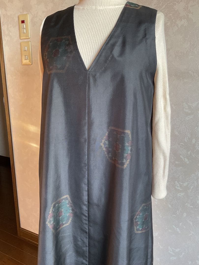 着物リメイクワンピース　　大島紬からジャンバードレス