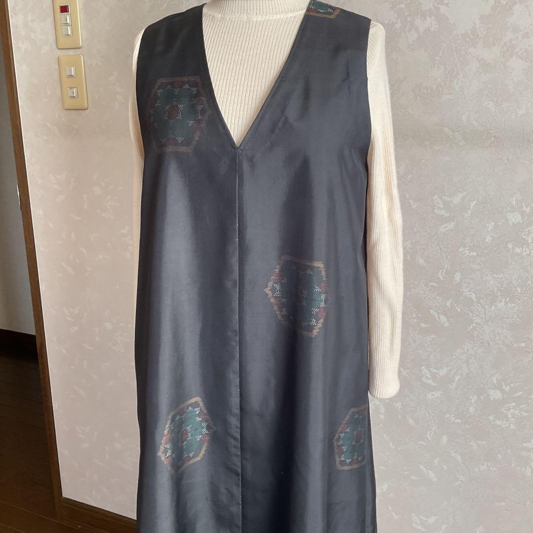 着物リメイクワンピース　　大島紬からジャンバードレス