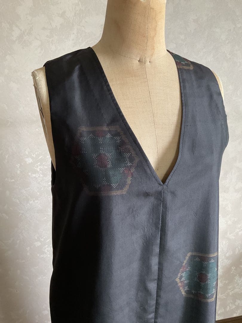 着物リメイクワンピース　　大島紬からジャンバードレス