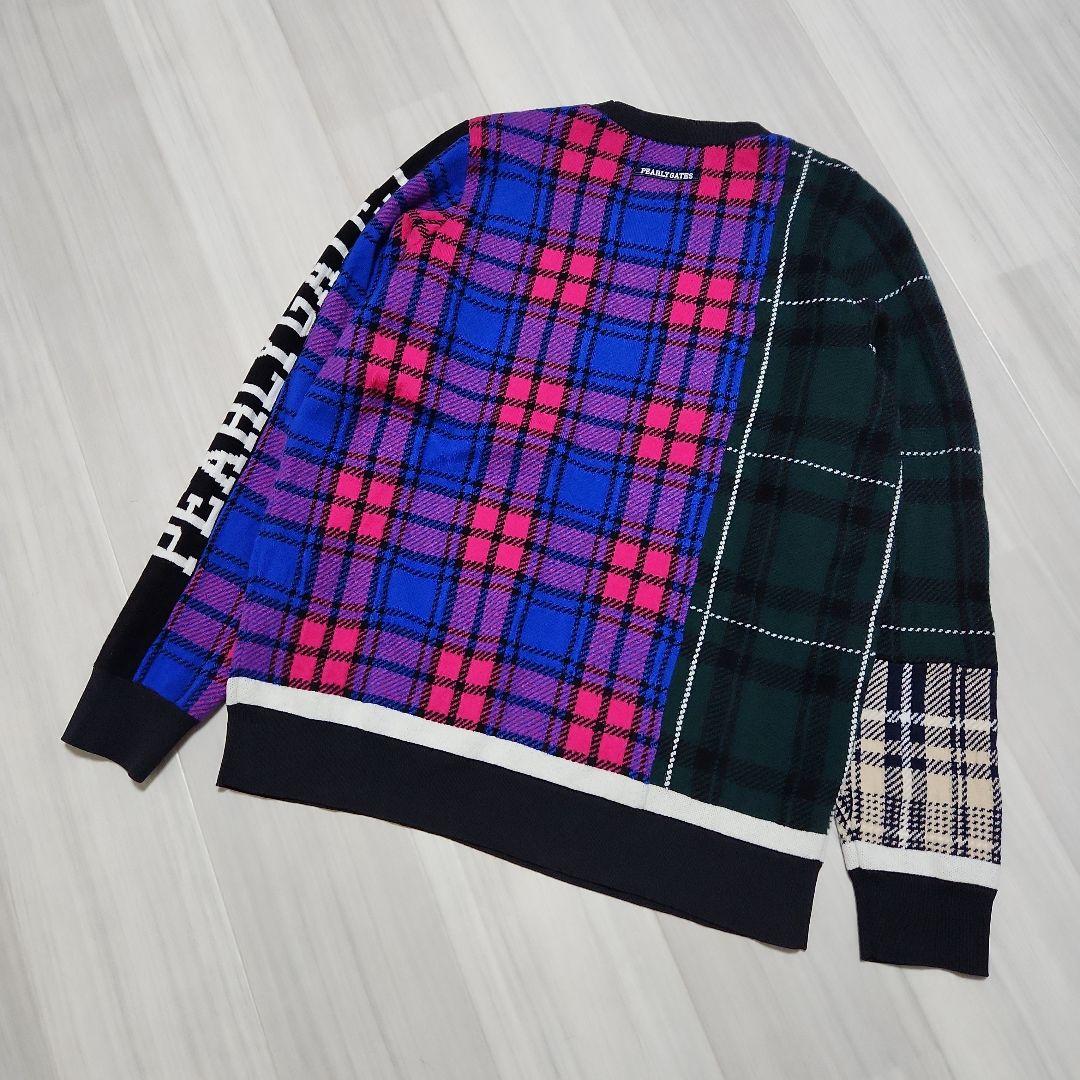 美品☆PEARLY GATES☆2023クルーネックニット5(L)マルチチェック