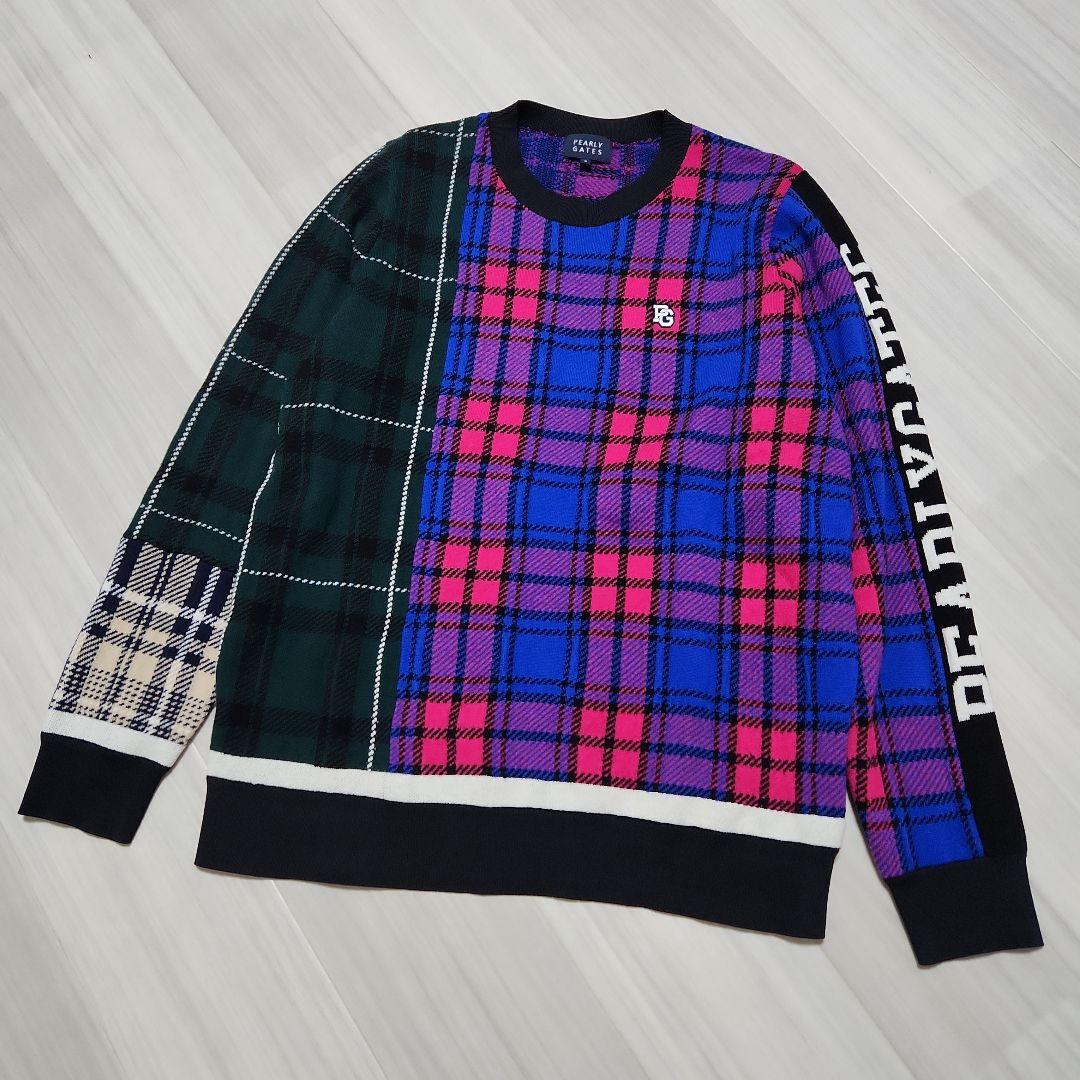 美品☆PEARLY GATES☆2023クルーネックニット5(L)マルチチェック