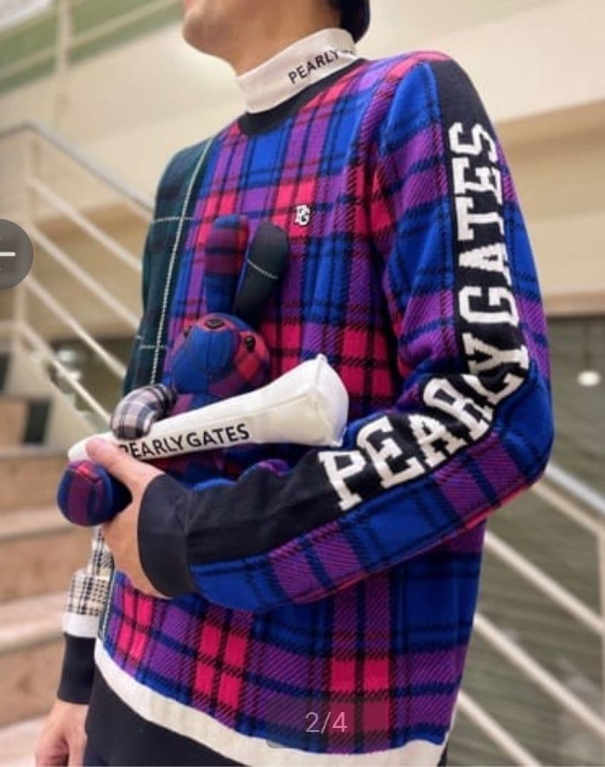 美品☆PEARLY GATES☆2023クルーネックニット5(L)マルチチェック
