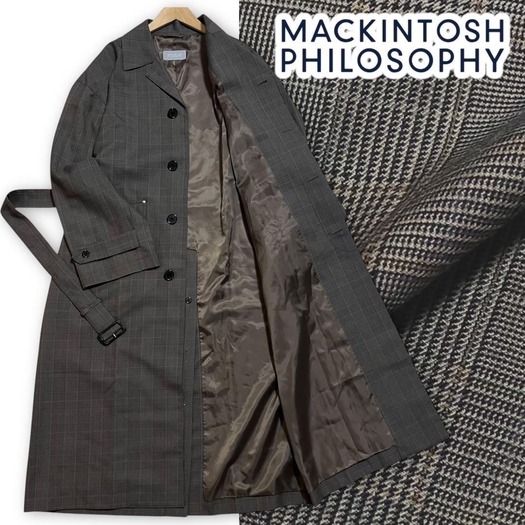 美品 マッキントッシュ フィロソフィー グレンチェック ツイード ロングコート