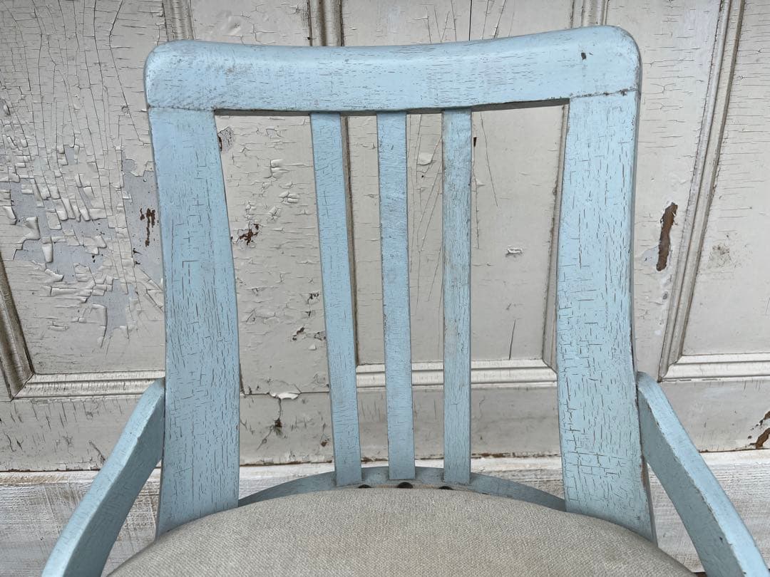 古い回転椅子　ブルーシャビーシック　アンティークヴィンテージ家具レトロ古道具