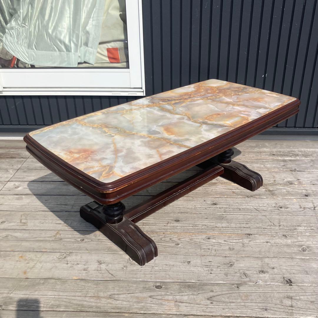昭和レトロ ミッドセンチュリー 大理石柄 木製センターテーブル コーヒーテーブル
