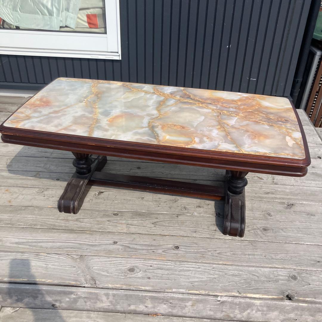 昭和レトロ ミッドセンチュリー 大理石柄 木製センターテーブル コーヒーテーブル