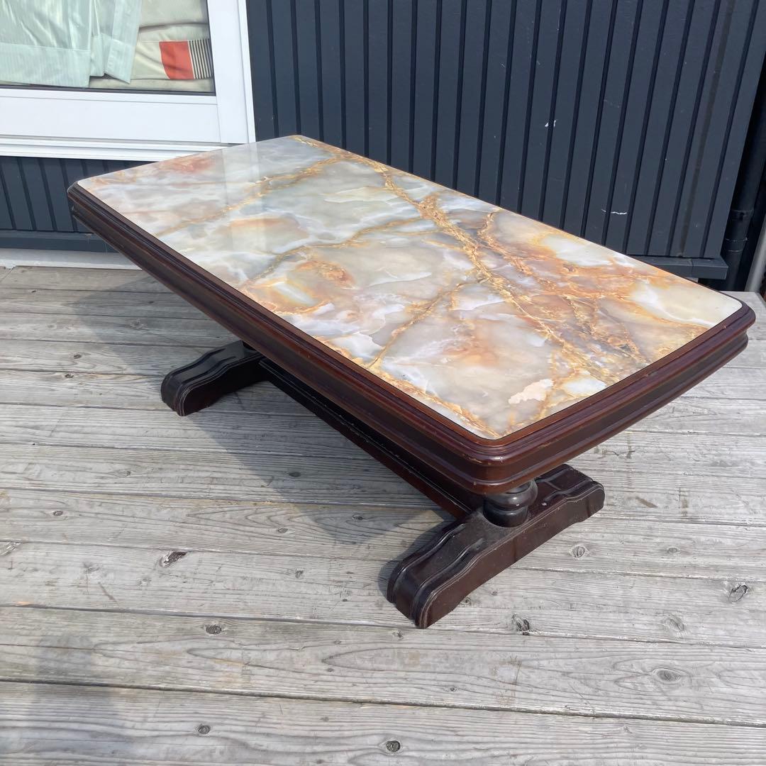 昭和レトロ ミッドセンチュリー 大理石柄 木製センターテーブル コーヒーテーブル