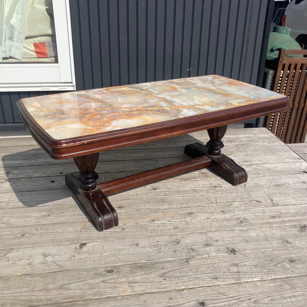 昭和レトロ ミッドセンチュリー 大理石柄 木製センターテーブル コーヒーテーブル