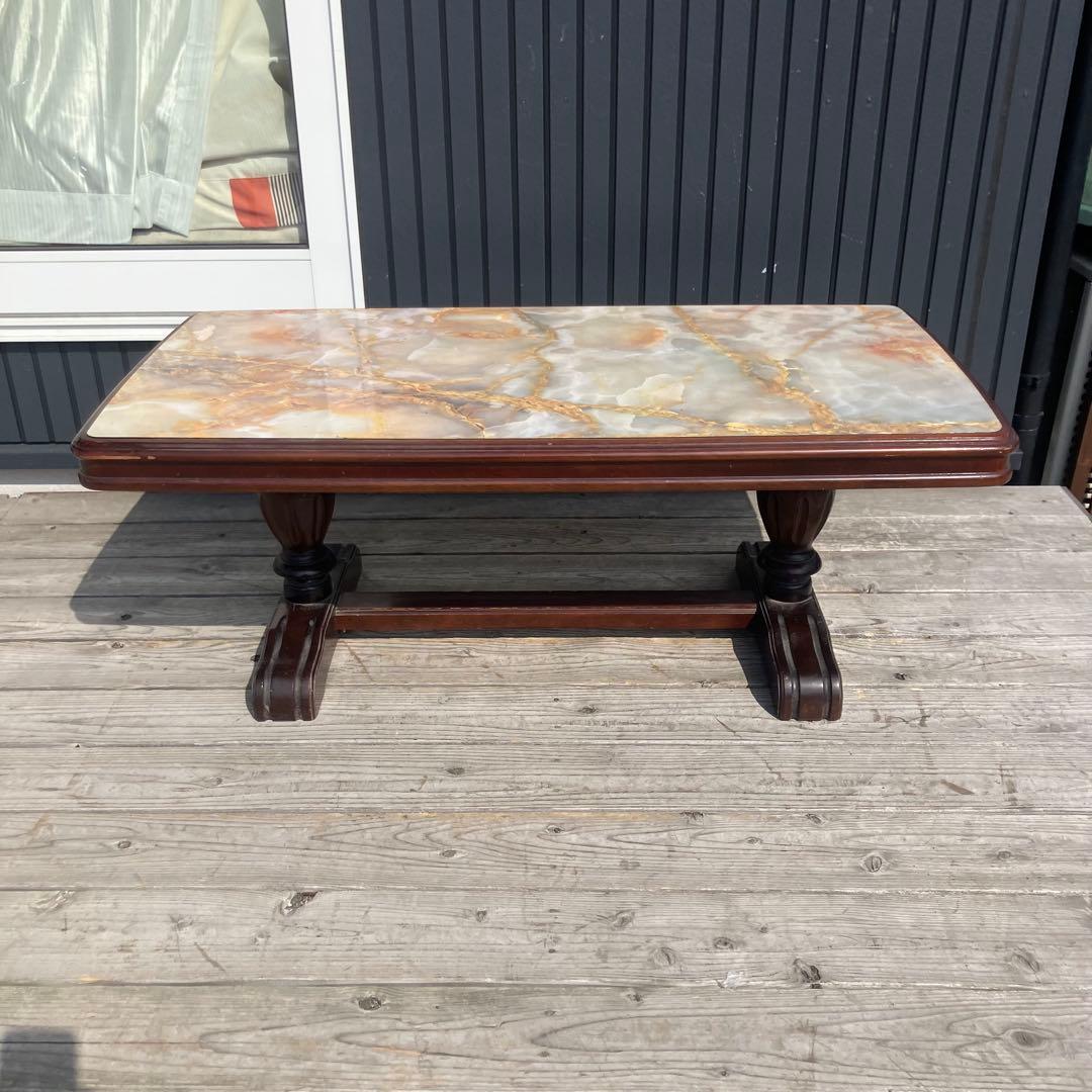 昭和レトロ ミッドセンチュリー 大理石柄 木製センターテーブル コーヒーテーブル