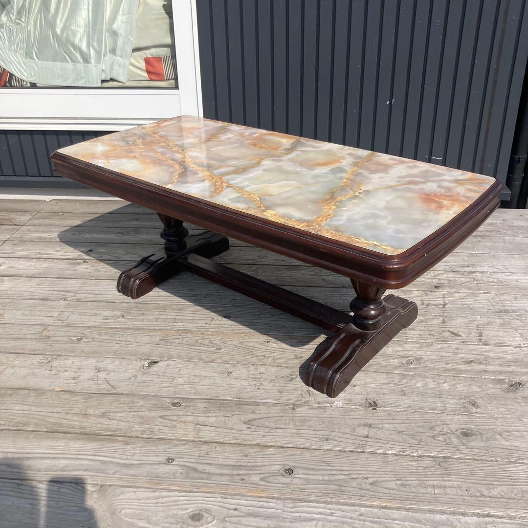 昭和レトロ ミッドセンチュリー 大理石柄 木製センターテーブル コーヒーテーブル