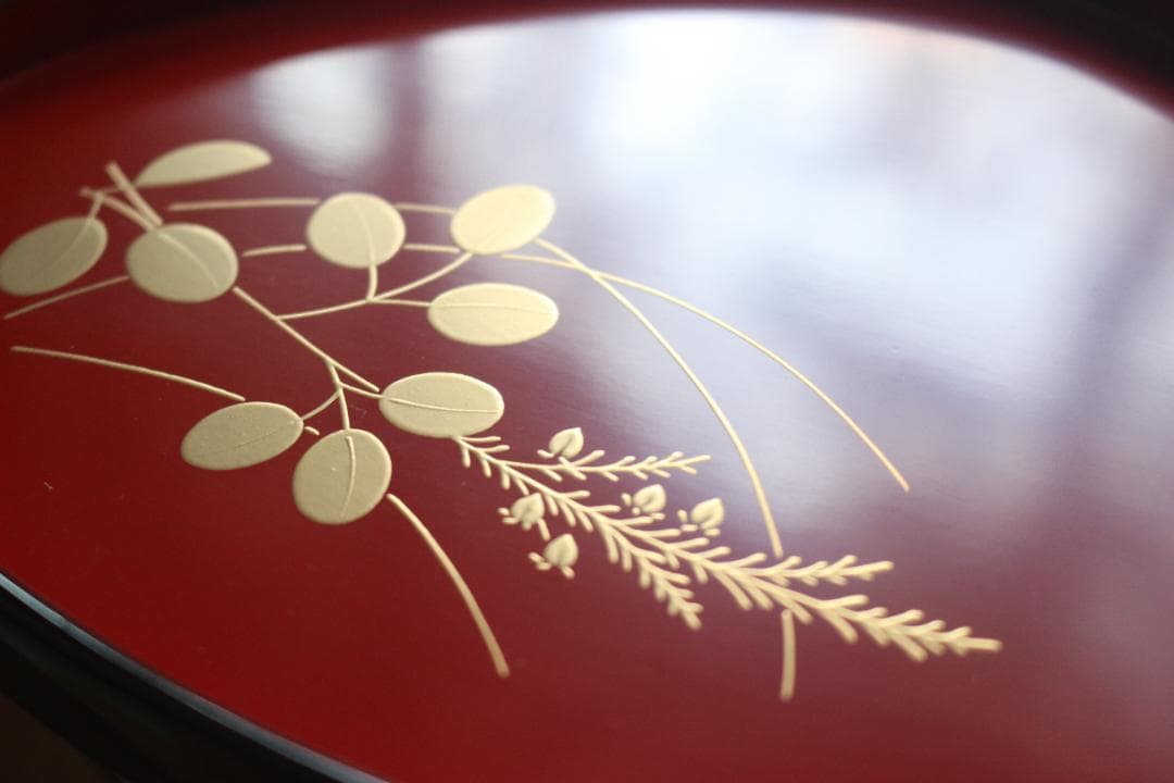 デッドストック！優美な秋草蒔絵の映える蛤形銘々皿5点（検輪島塗蒔絵皿小皿