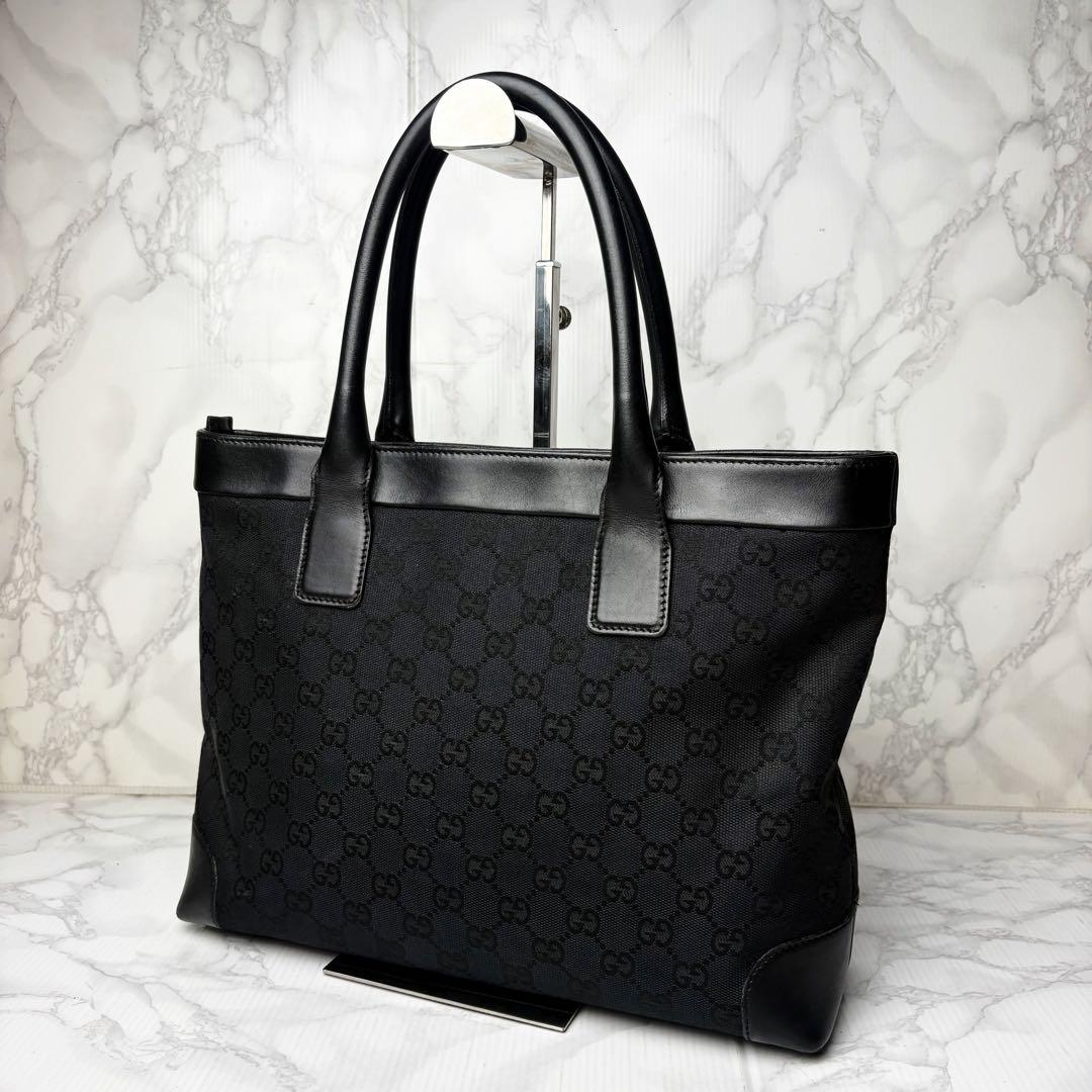 041 美品 GUCCI トートバッグ ハンドバッグ 肩掛け GG柄 黒 lt6