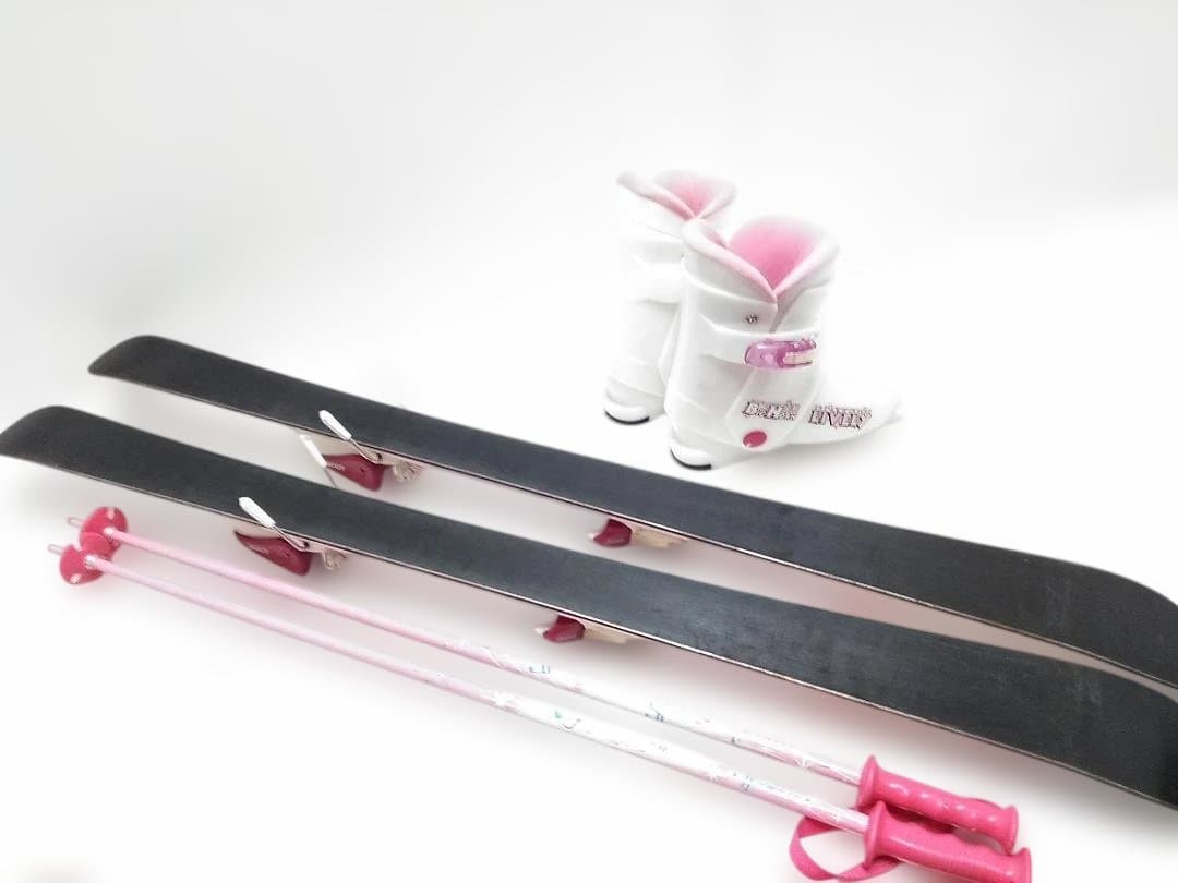 ジュニアスキー4点セット 女の子 ハート118cm ブーツ22cm ピンク