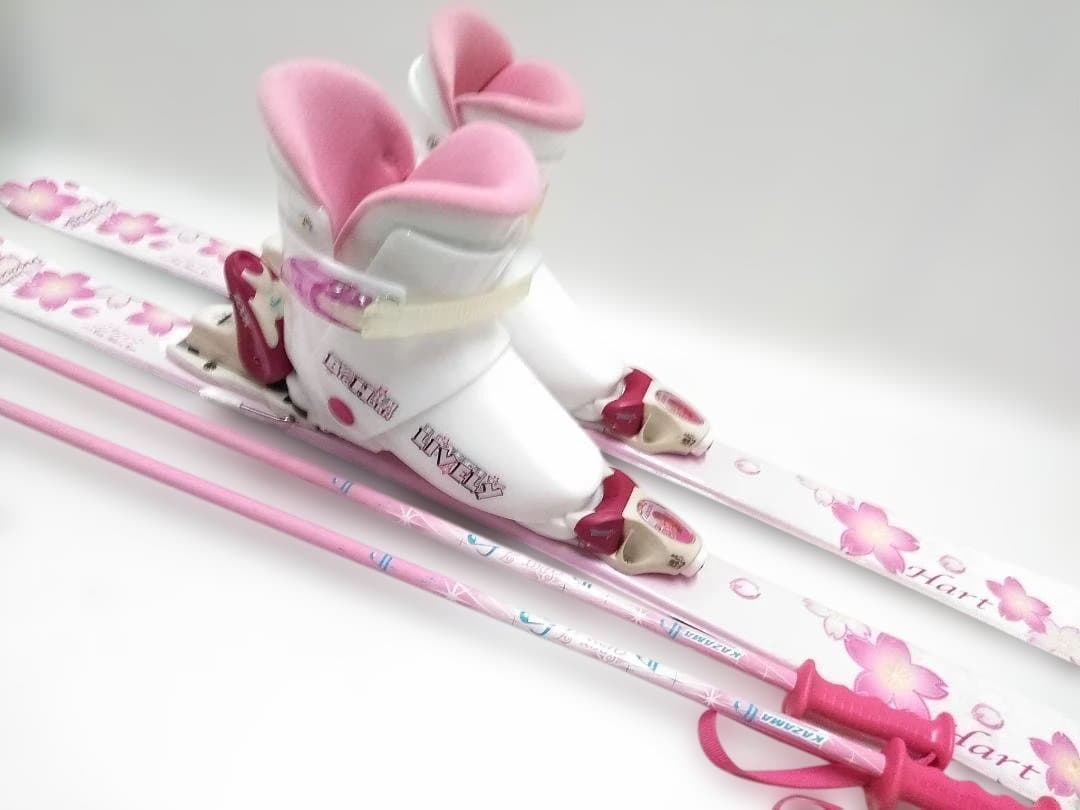 ジュニアスキー4点セット 女の子 ハート118cm ブーツ22cm ピンク