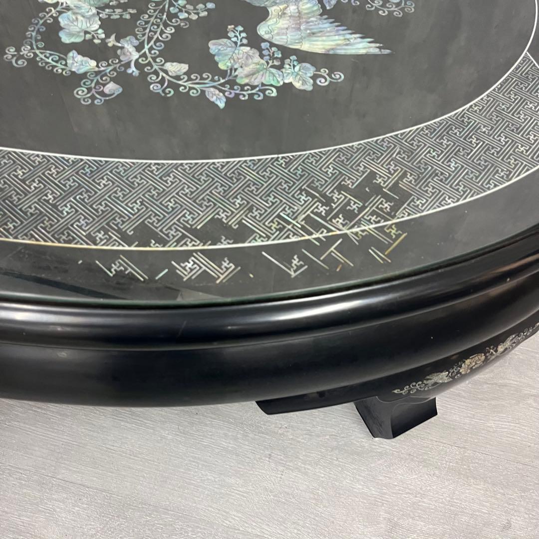 こうね　螺鈿細工 ガラス天板付き 座卓 テーブル 鳳凰 黒漆